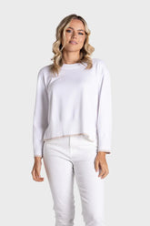 Two T's  Boxy Knit with Tipping - White/Natural